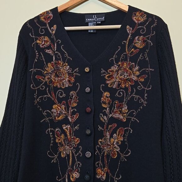 Vintage Carole Little Floral Embroidered Wool Blend Sweater Dress Petite Medium - Picture 12 of 16
